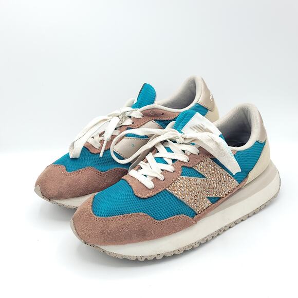 New Balance 237 Running Shoes Brown Suede turquoise women's size 8 - Picture 1 of 9